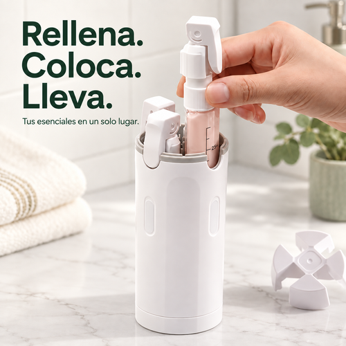 Dispensador de viaje 4 en 1 con etiquetas