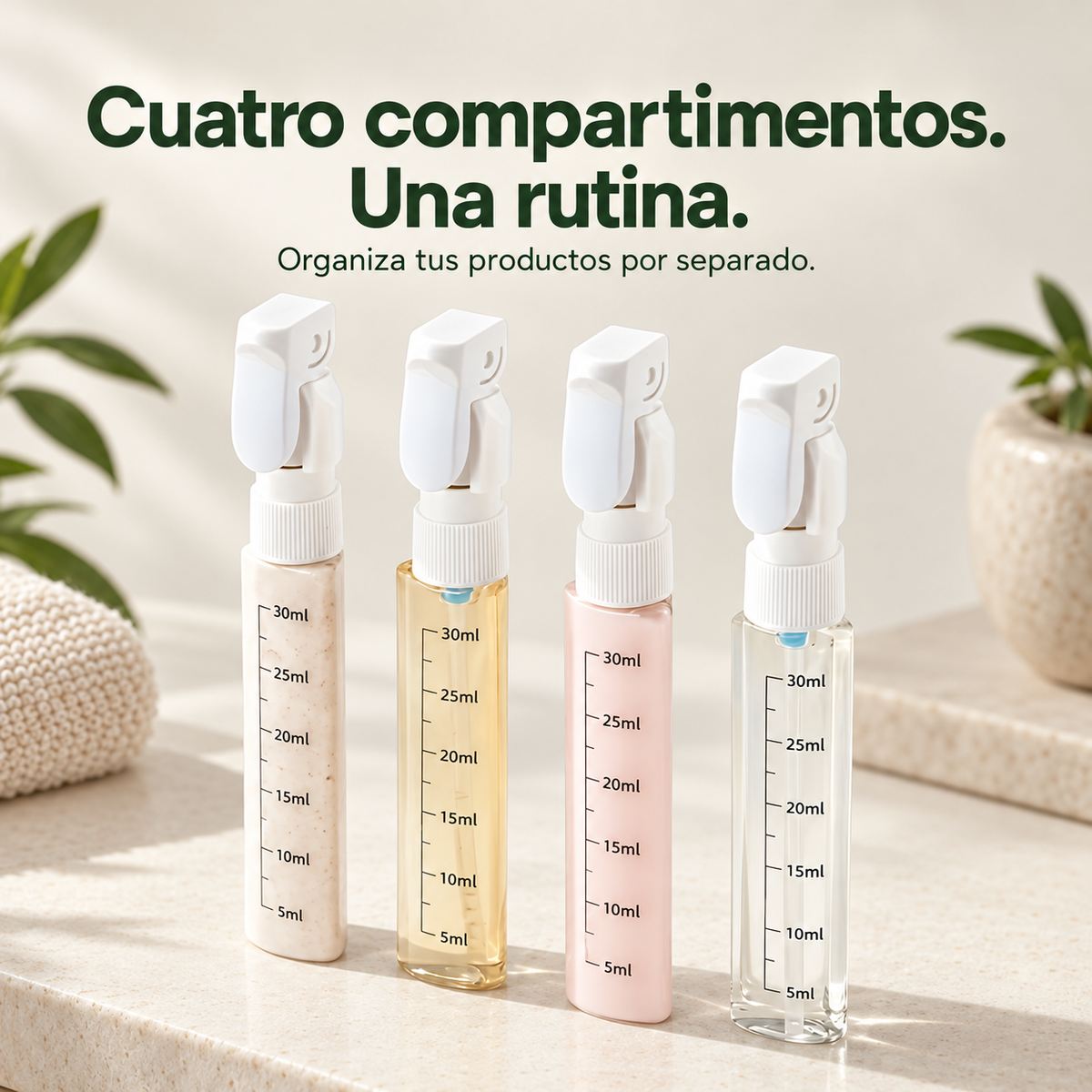 Dispensador de viaje 4 en 1 con etiquetas
