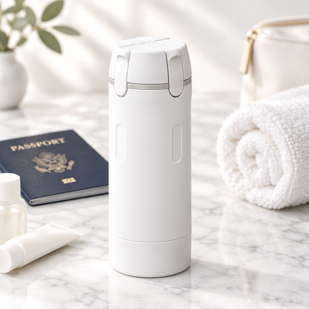 Dispensador de viaje 4 en 1 con etiquetas